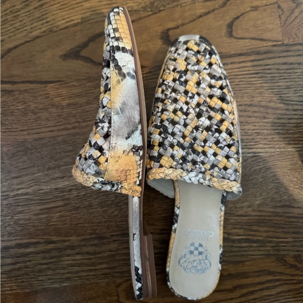 Vince Camuto Women's Woven Mules - Black, White, Gold - Picture 2 of 4